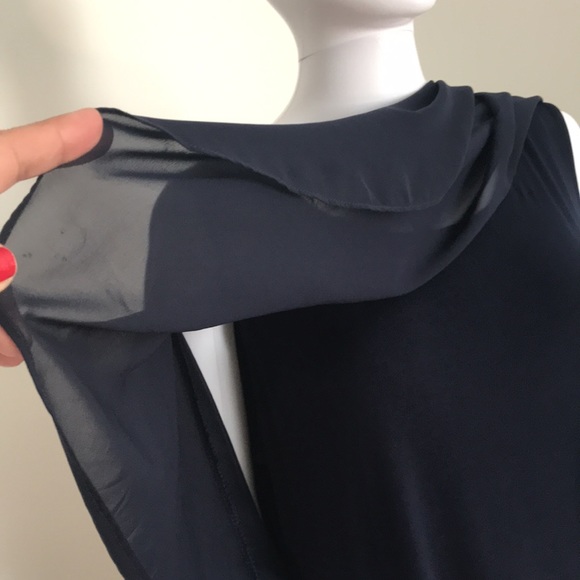 Glamour Nights, Navy Blue Dress with attached sheer Overlay. - Picture 5 of 15